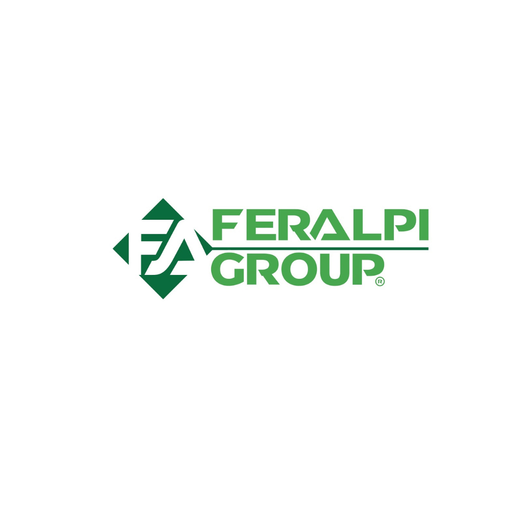 Feralpi Group logo in green with a geometric emblem to the left of the name