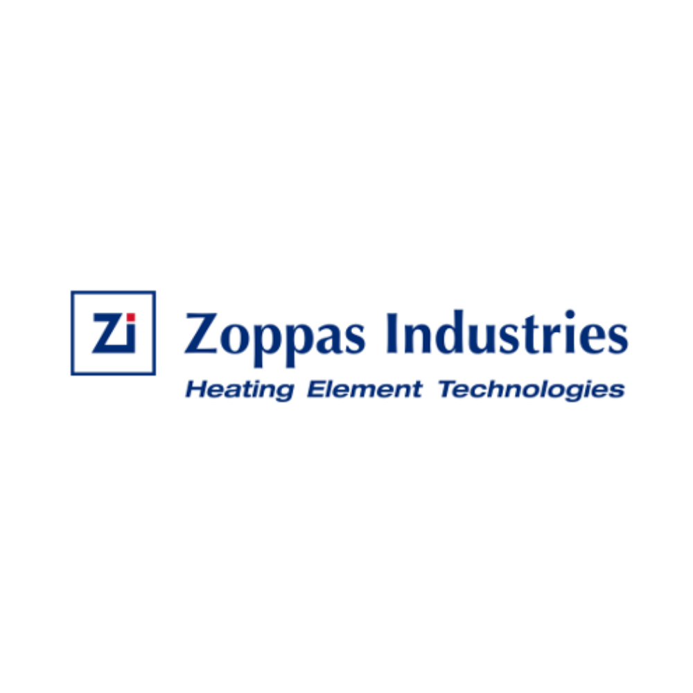 Zoppas Industries logo: blue square emblem with a white 'Z' and a red accent, followed by the company name and 'Heating Element Technologies' tagline.